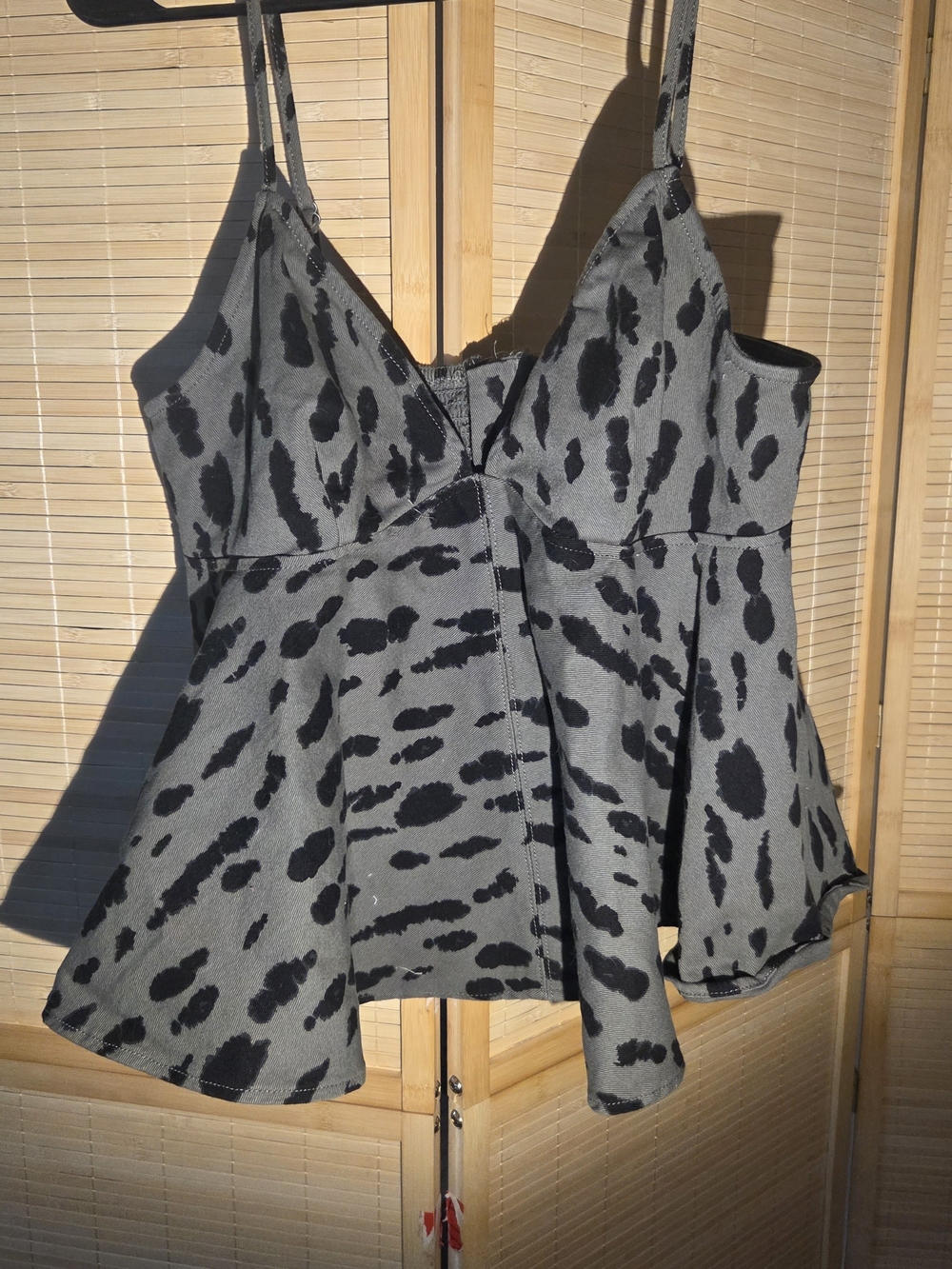 Gray and Black Animal Print Peplum Cami Top